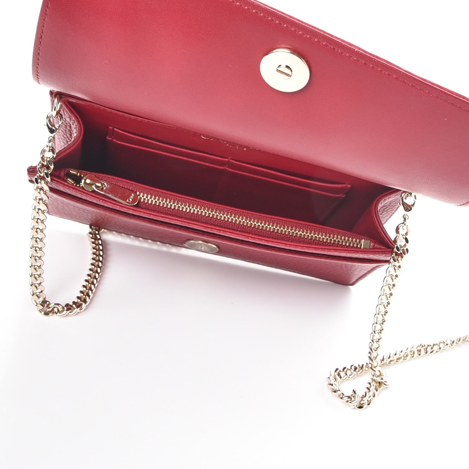 Christian Dior Grained Calfskin Diorama Wallet on Chain Pouch Burgundy 5 of 12