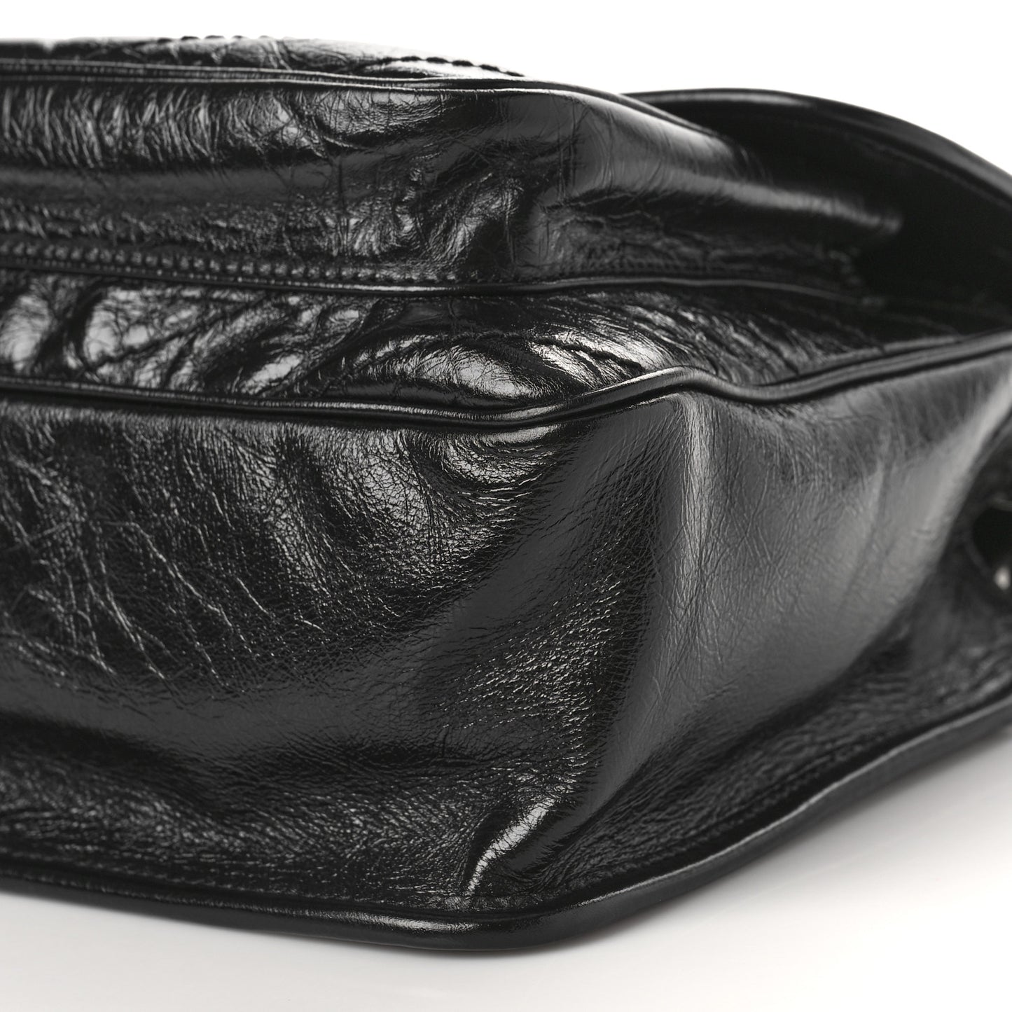 Crinkled Calfskin Matelasse Monogram Medium Niki Chain Satchel Black