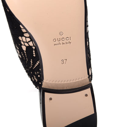 Gucci Lace Malaga Kid Womens Princetown Slippers 37 Black Skin Rose 9 of 10
