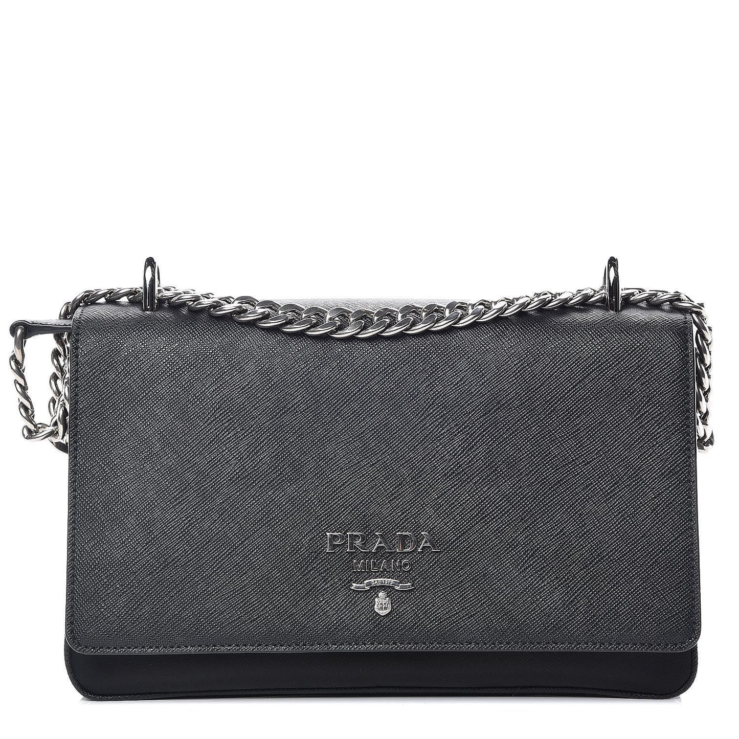 Saffiano Tessuto Nylon Chain Shoulder Bag Black