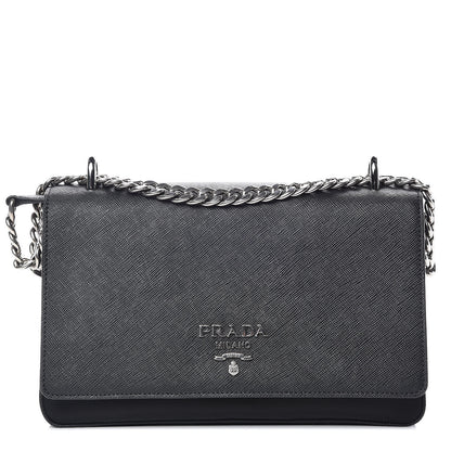Prada Saffiano Tessuto Nylon Chain Shoulder Bag Black 1 of 9