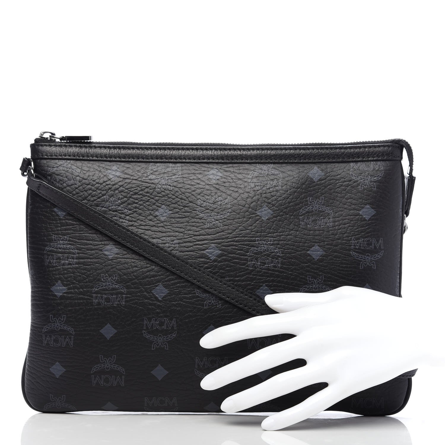 MCM Visetos Liz Shopper Tote Pouch Black 2 of 9