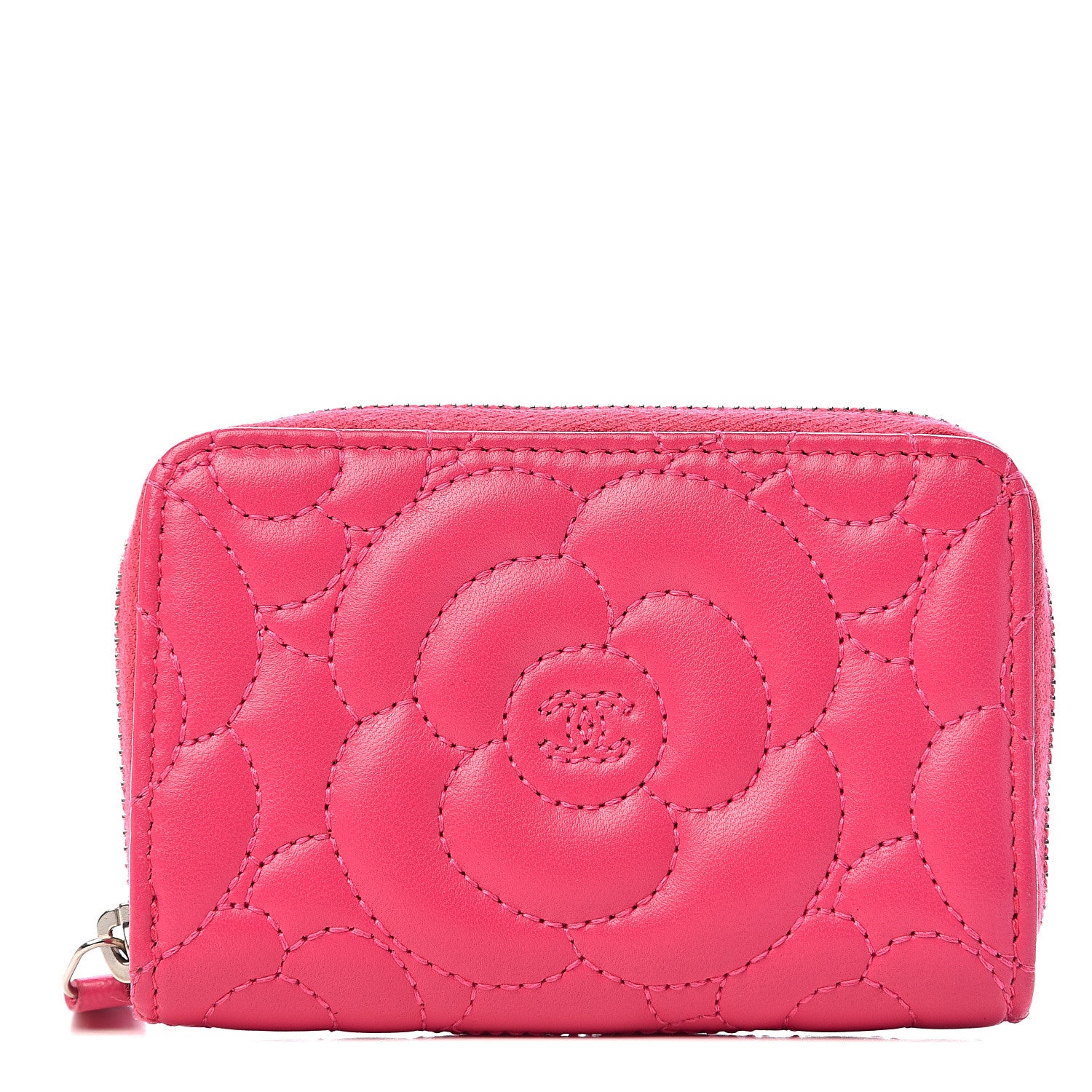 Chanel Lambskin Camellia Embossed Zip Coin Purse Pink 1 of 8