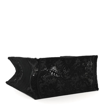 Christian Dior Canvas Embroidered Mesh Macrame Medium Toile de Jouy Soleil Book Tote Black 4 of 10