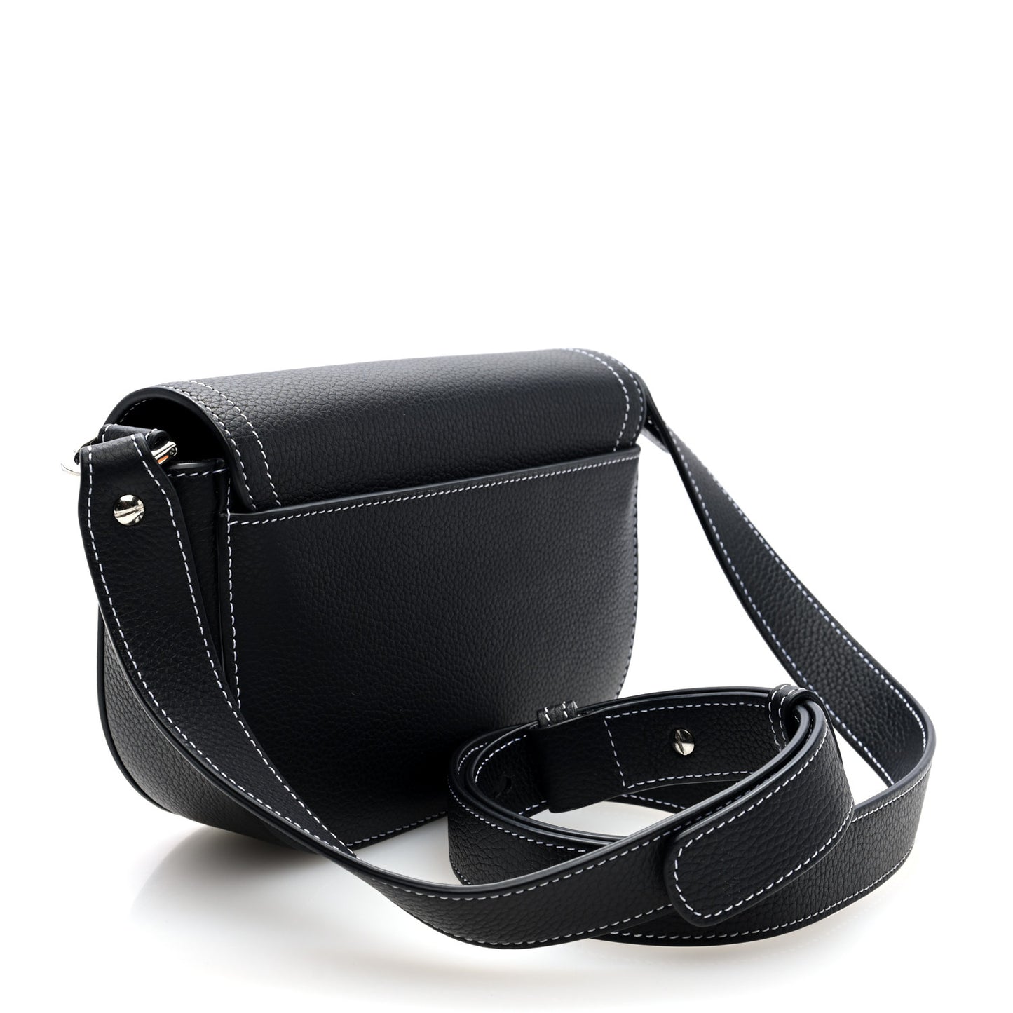 Grained Calfskin Saddle Pouch With Strap Black