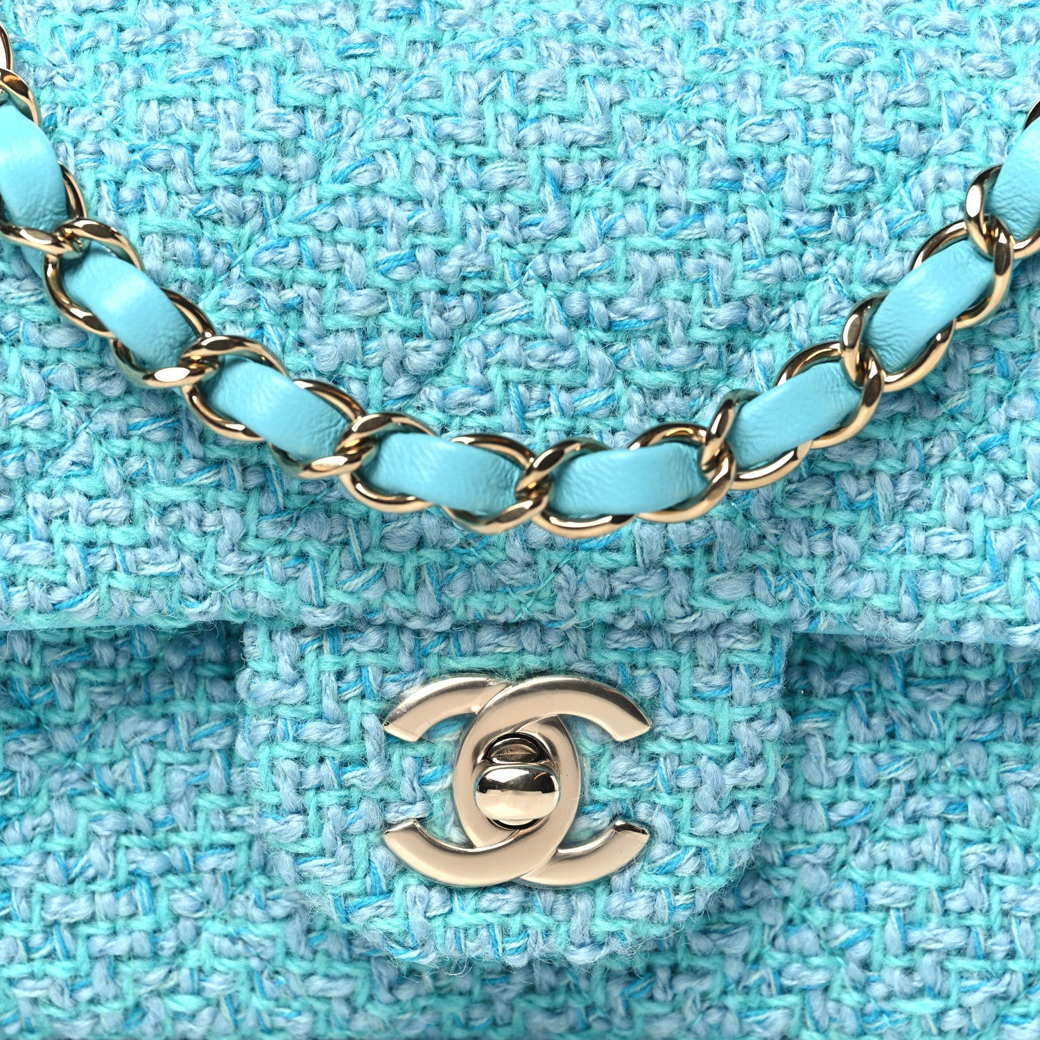 Chanel Wool Tweed Quilted Mini Rectangular Flap Turquoise Light Blue 8 of 11