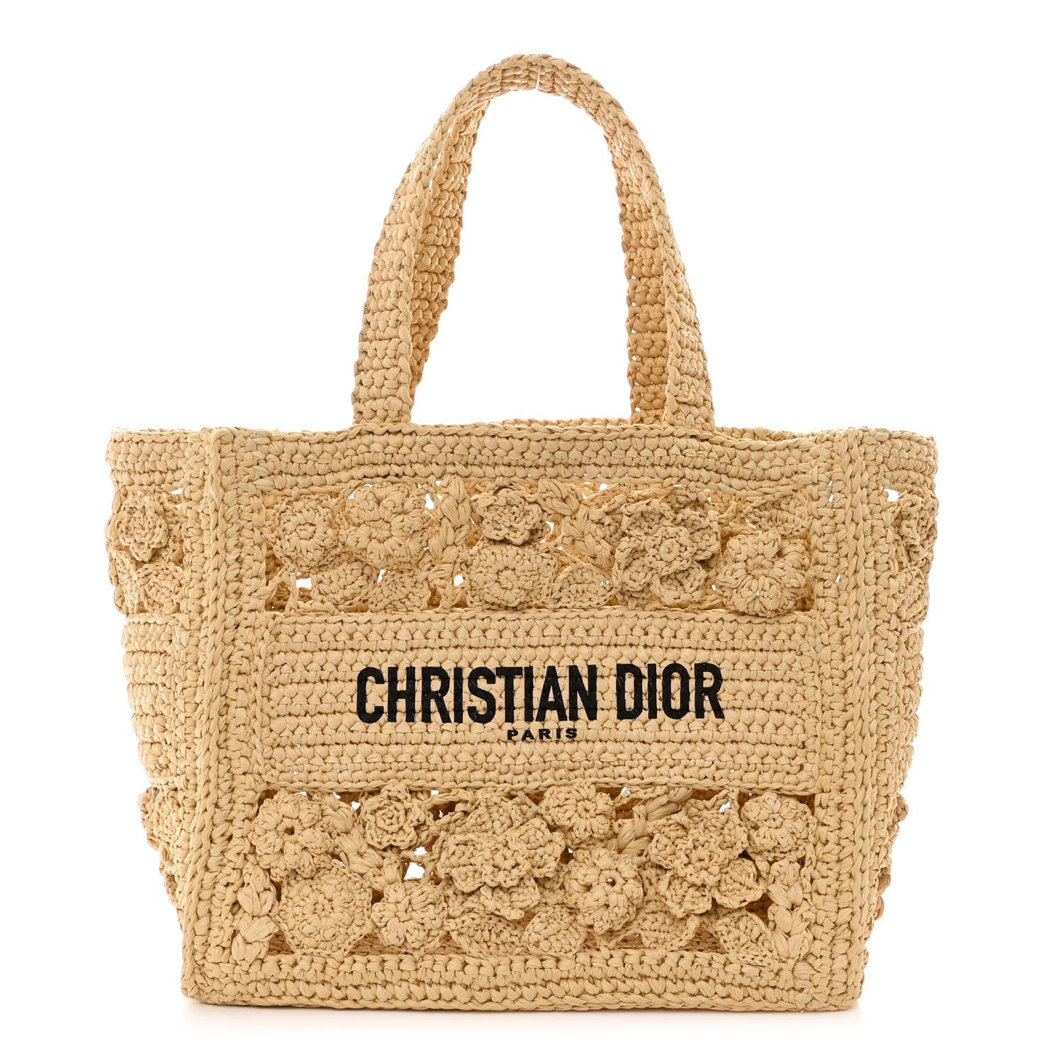 Christian Dior Woven Raffia Floral Embellished Small Book Tote Natural 4 of 13
