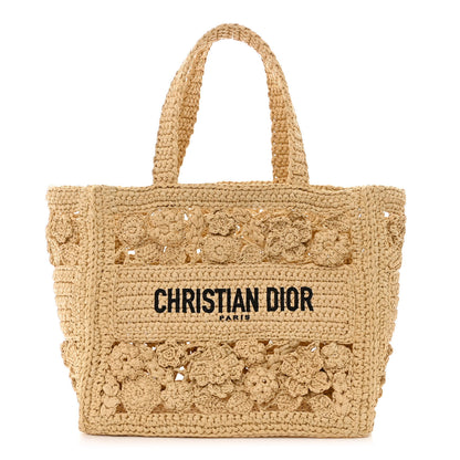 Christian Dior Woven Raffia Floral Embellished Small Book Tote Natural 4 of 13