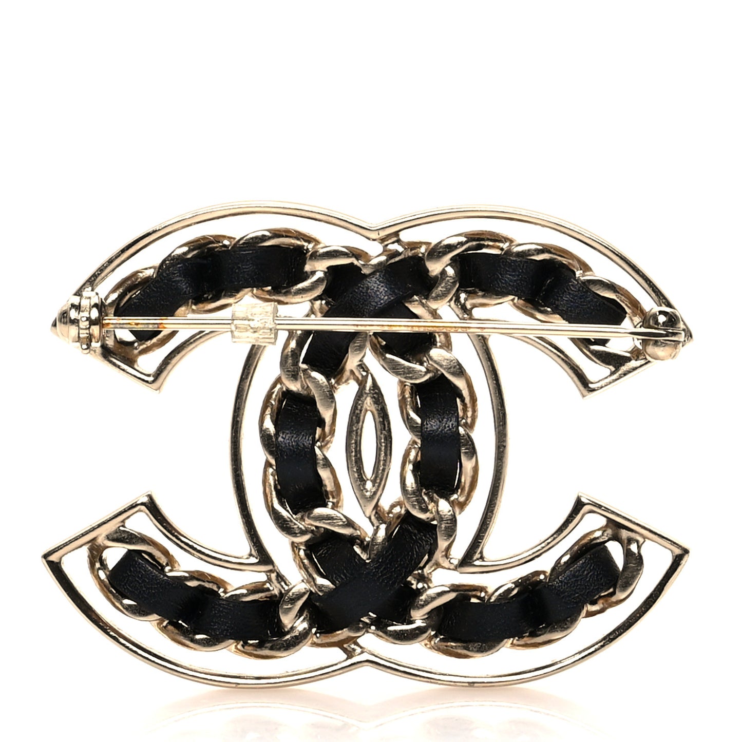 Lambskin Chain CC Brooch Black Gold