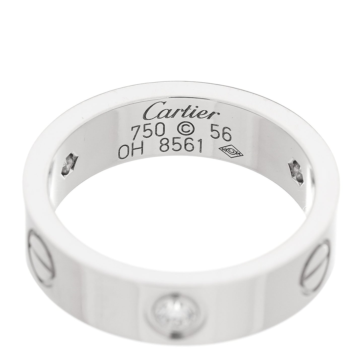 18K White Gold 3 Diamond 5.5mm LOVE Ring 56 7.75