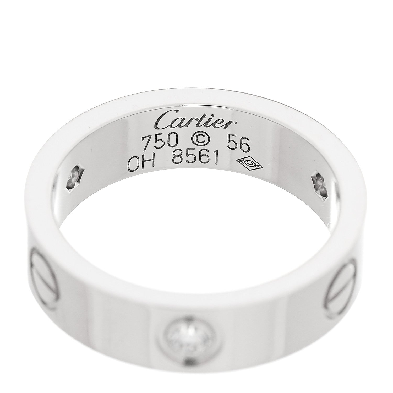 Cartier 18K White Gold 3 Diamond 5.5mm LOVE Ring 56 7.75 4 of 4