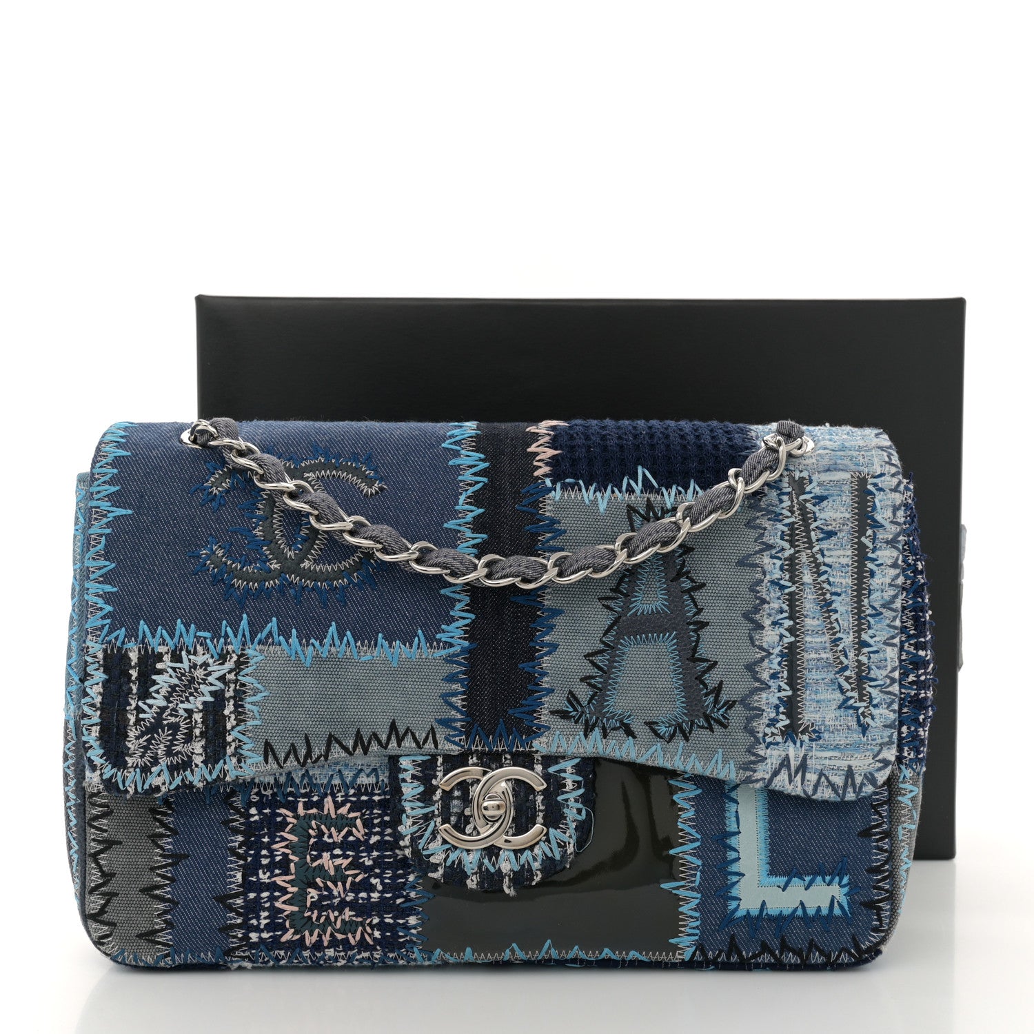 Chanel Denim Tweed Patchwork Jumbo Single Flap Blue 12 of 12