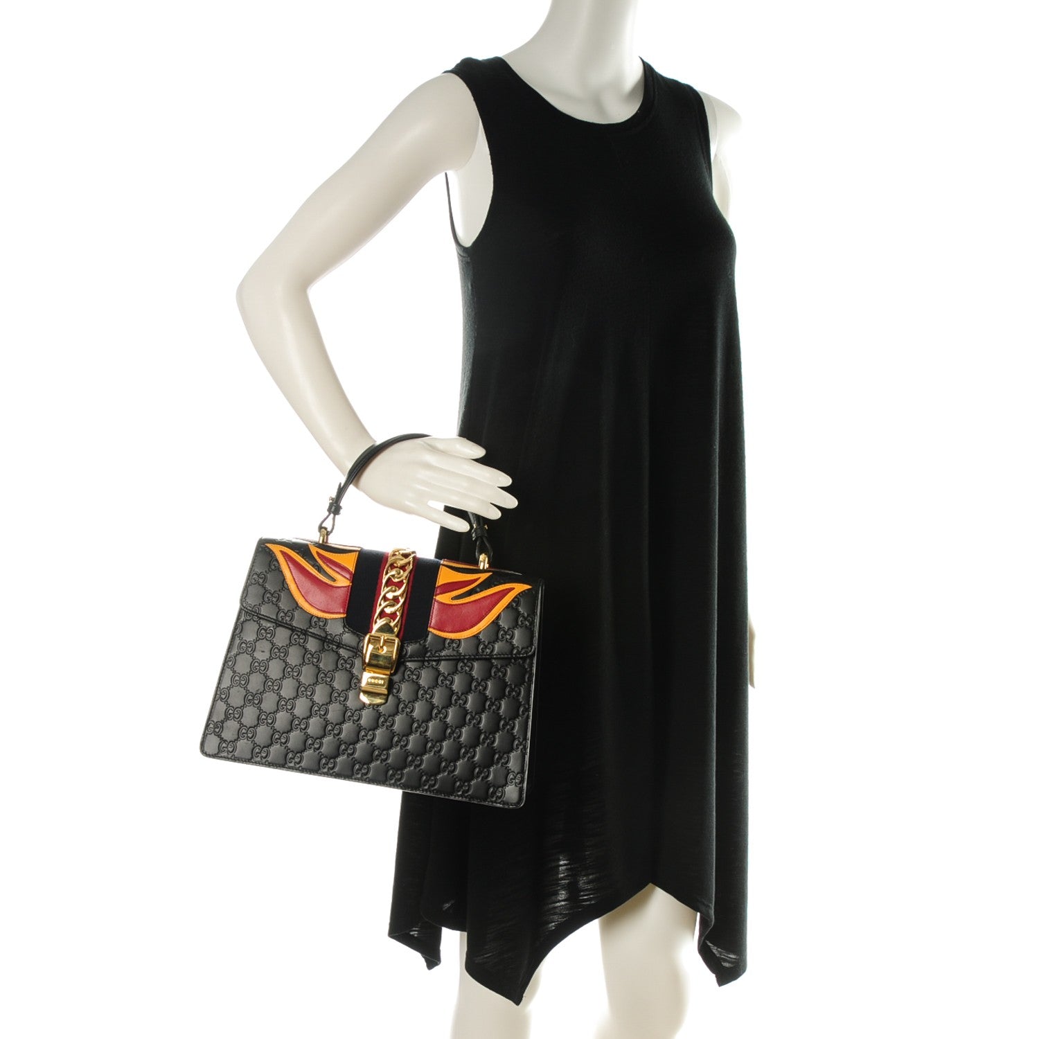 Gucci Guccissima Signature Medium Sylvie Top Handle Bag Black 2 of 7
