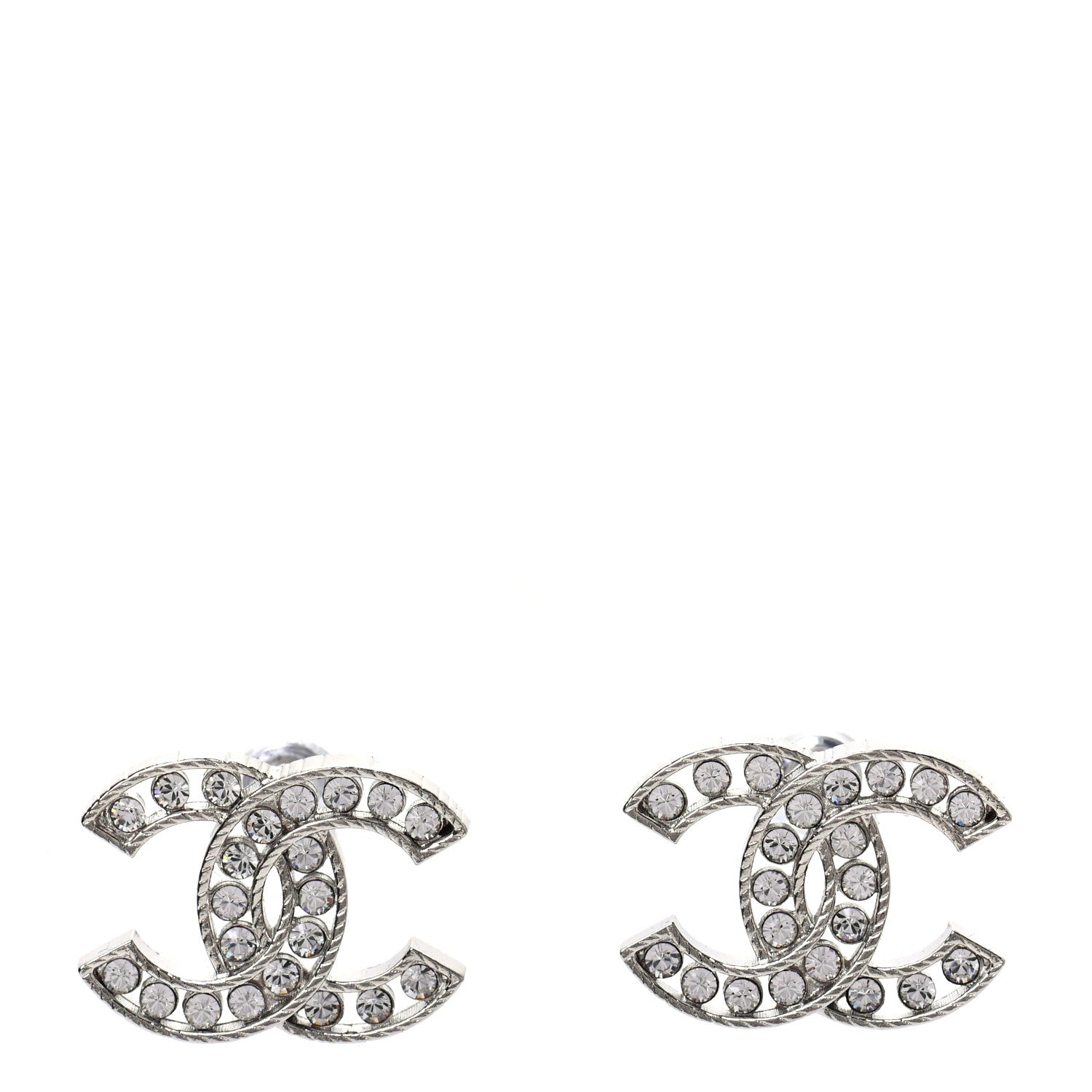 Chanel Crystal CC Earrings Silver 1 of 5