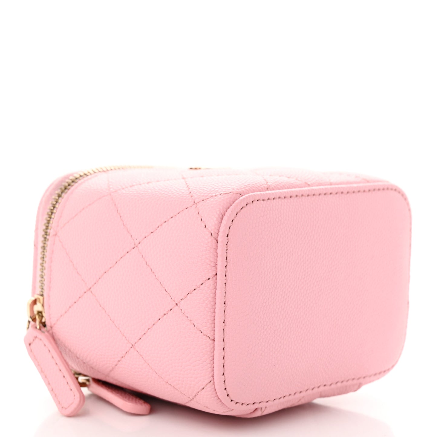 Caviar Quilted Mini Vanity Case With Chain Pink