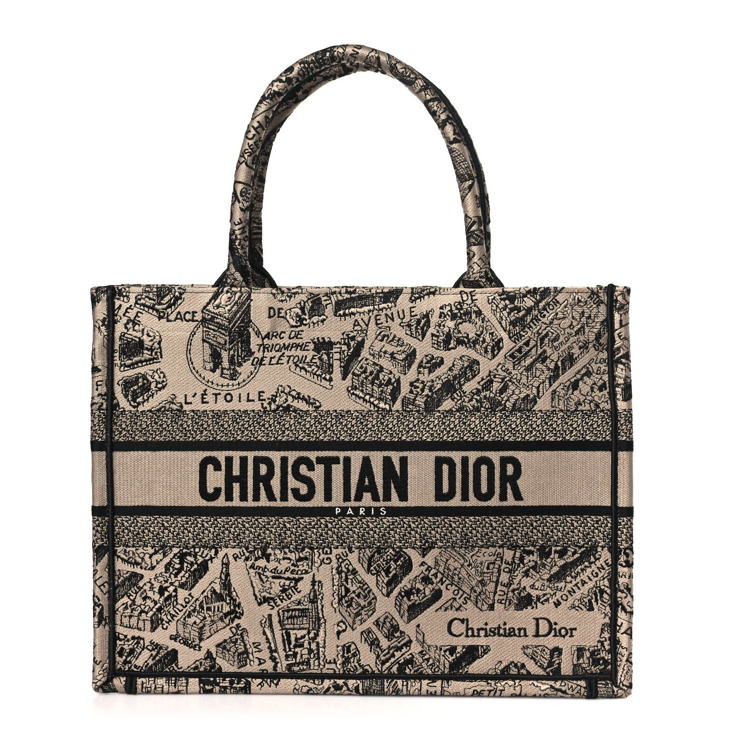 Christian Dior Canvas Embroidered Medium Plan De Paris Book Tote Beige Multi 1 of 10