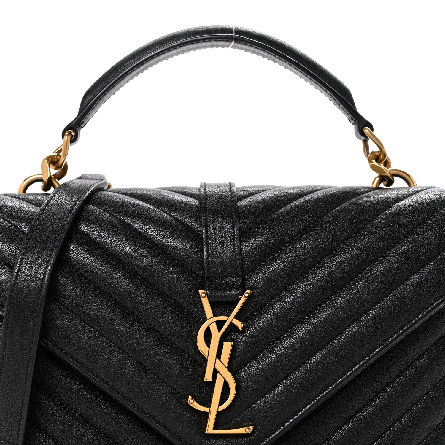 Saint Laurent Sheepskin Matelasse Chevron Monogram Medium College Bag Black 8 of 16