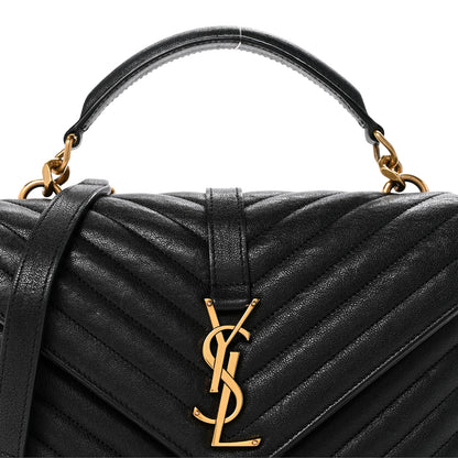 Saint Laurent Sheepskin Matelasse Chevron Monogram Medium College Bag Black 8 of 16
