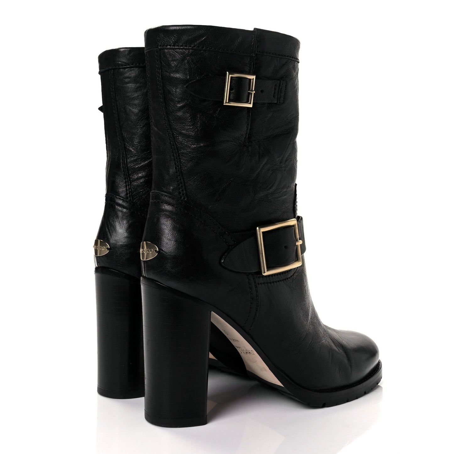 Lambskin Dart Biker Buckle Booties 38 Black