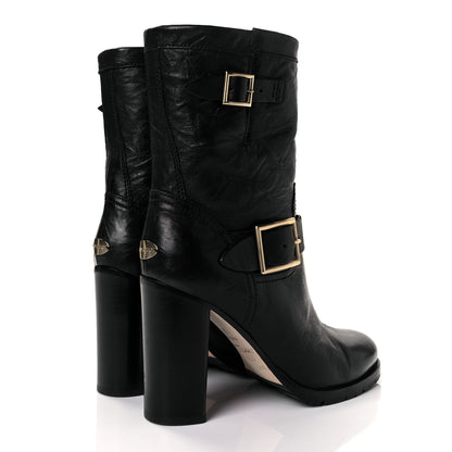 Jimmy Choo Lambskin Dart Biker Buckle Booties 38 Black 4 of 9