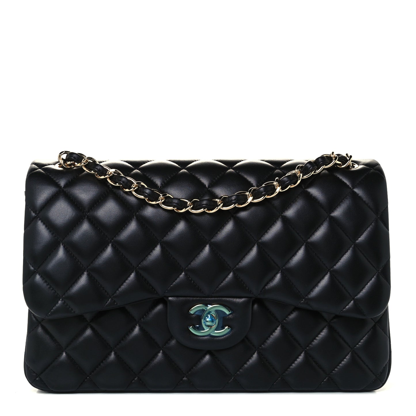 Lambskin Quilted Jumbo Double Flap Black