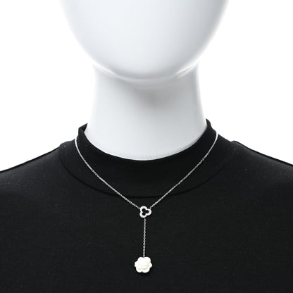 Chanel 18K White Gold Diamond Agate Camelia Sculpte Pendant Necklace 2 of 4