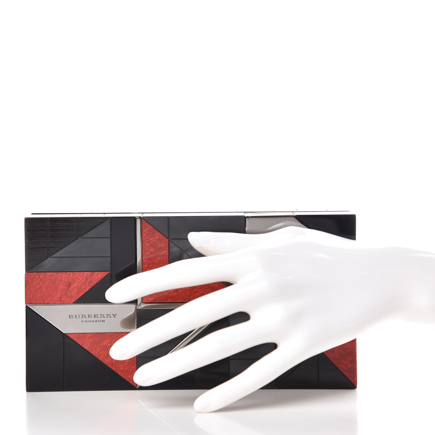 Burberry Rigid Perspex Mosaic Box Clutch Grey Red 2 of 10