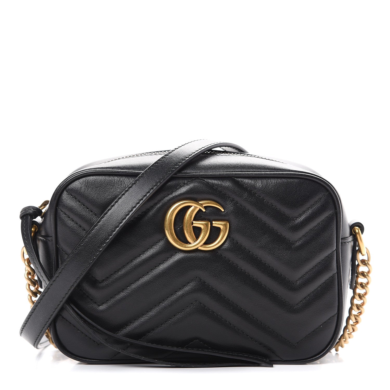 Gucci Calfskin Matelasse Mini GG Marmont Chain Shoulder Bag Black 1 of 9