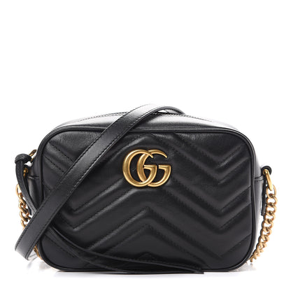 Gucci Calfskin Matelasse Mini GG Marmont Chain Shoulder Bag Black 1 of 9