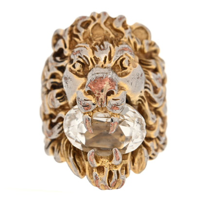 Gucci Metal Crystal Lion Head Ring 56 7.5 Gold 1 of 5
