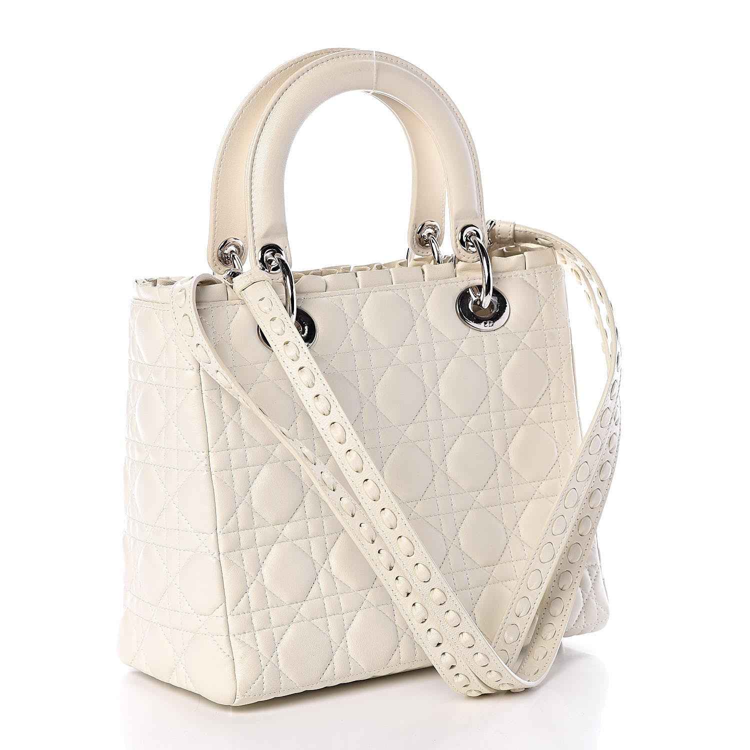 Christian Dior Lambskin Cannage Ruffle Trim Medium Lady Dior Off White 3 of 8