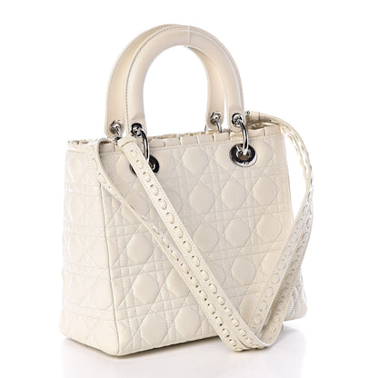 Christian Dior Lambskin Cannage Ruffle Trim Medium Lady Dior Off White 3 of 8