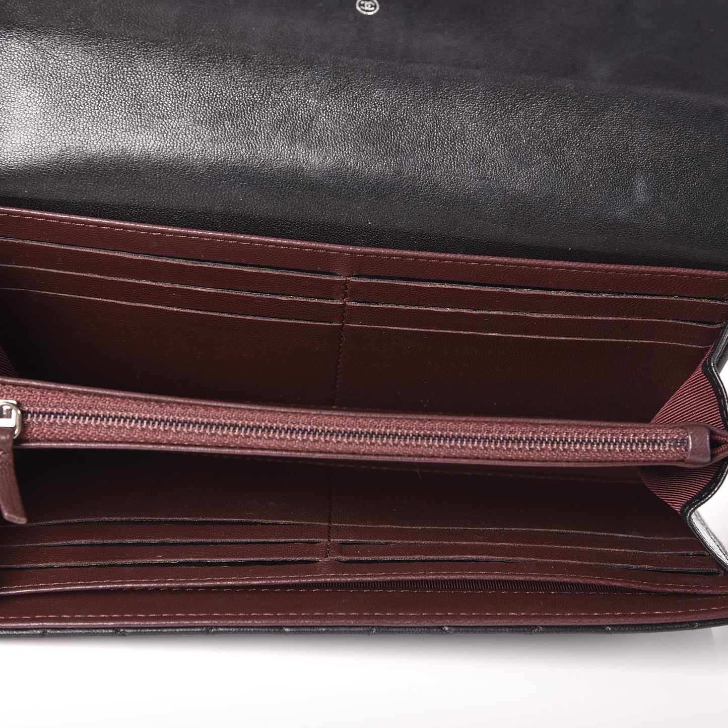 Lambskin Quilted Large Gusset Flap Wallet Black