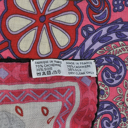 Hermes Cashmere Silk Cavaliers du Caucase Shawl 140 Gris Claire Fuchsia Vert 3 of 6