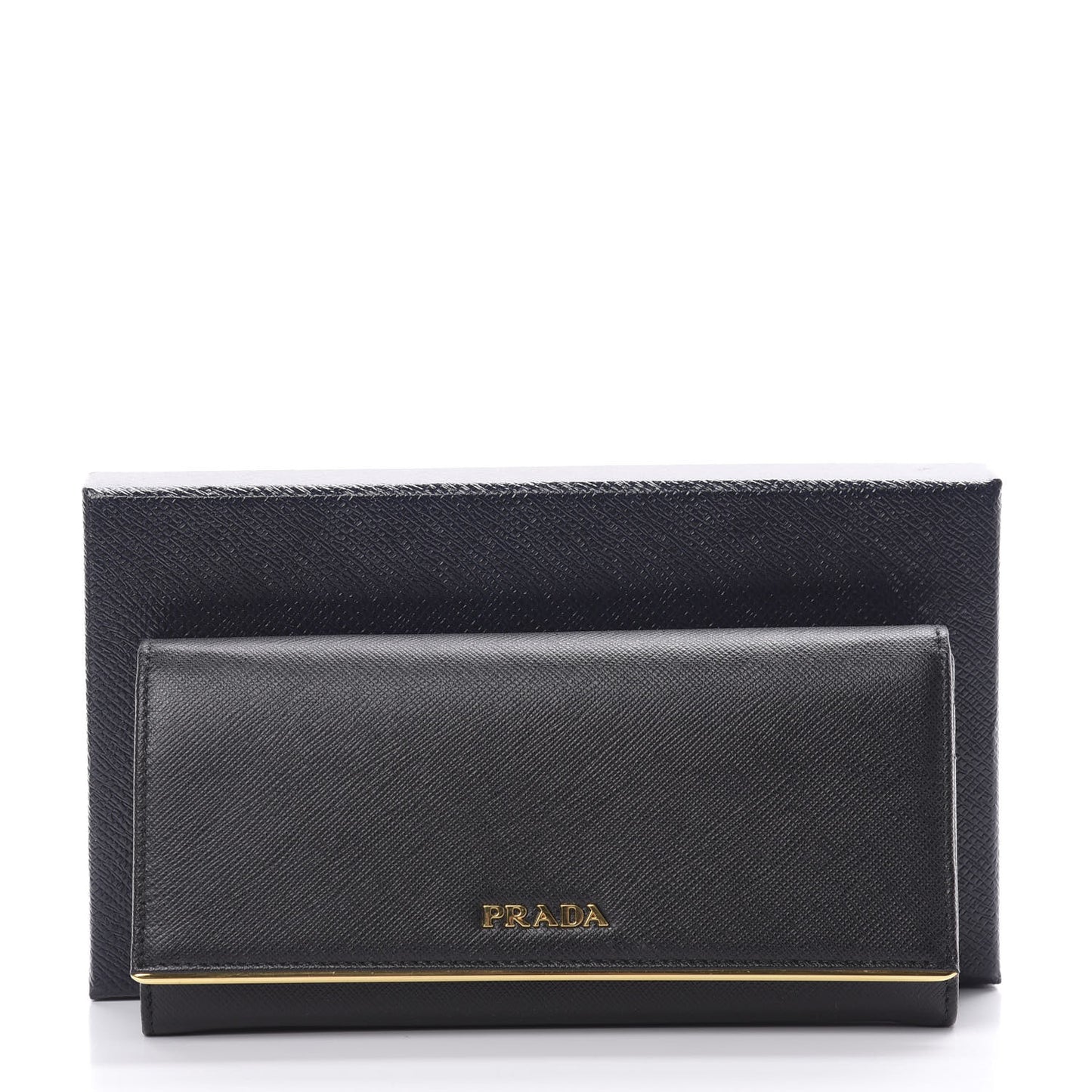 Saffiano Metal Bar Continental Flap Wallet Black