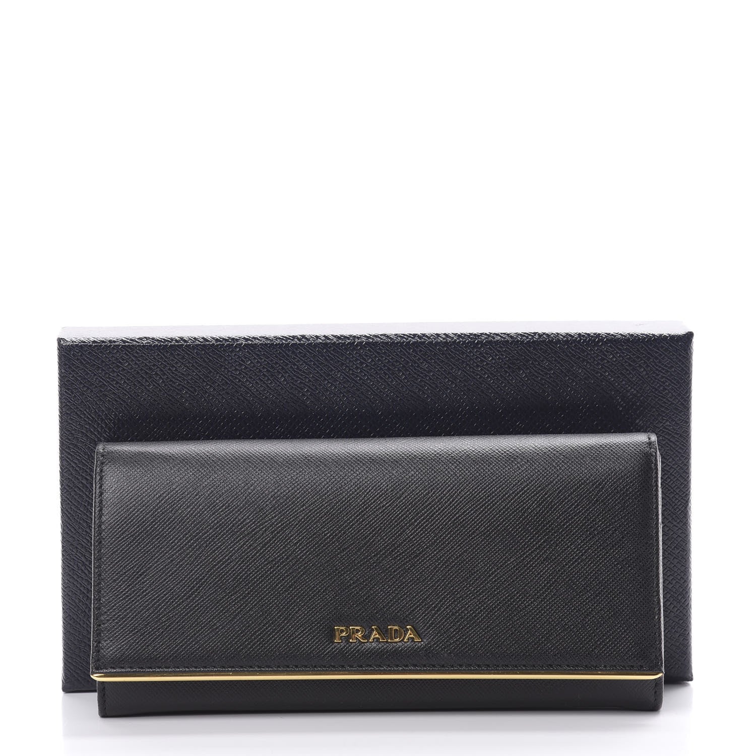 Prada Saffiano Metal Bar Continental Flap Wallet Black 9 of 9