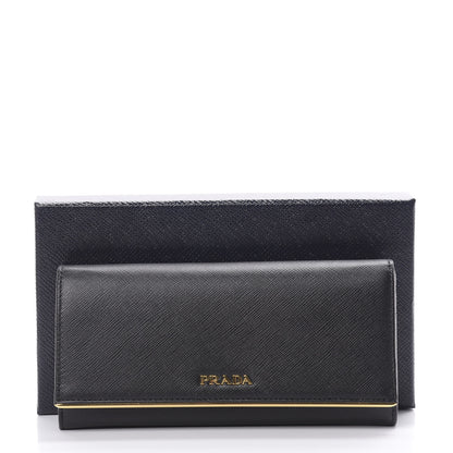 Prada Saffiano Metal Bar Continental Flap Wallet Black 9 of 9