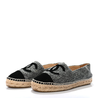 Chanel Tweed Velvet CC Espadrilles 36 Grey Black 3 of 8