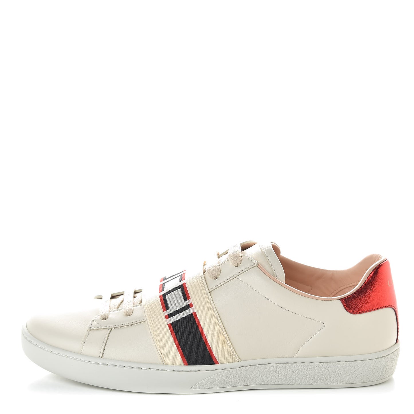 Calfskin Stripe Womens New Ace Sneakers 39 New Mystic White Ecru Red Flame