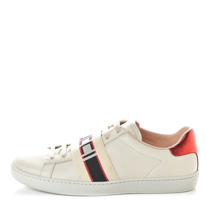 Gucci Calfskin Stripe Womens New Ace Sneakers 39 New Mystic White Ecru Red Flame 1 of 9
