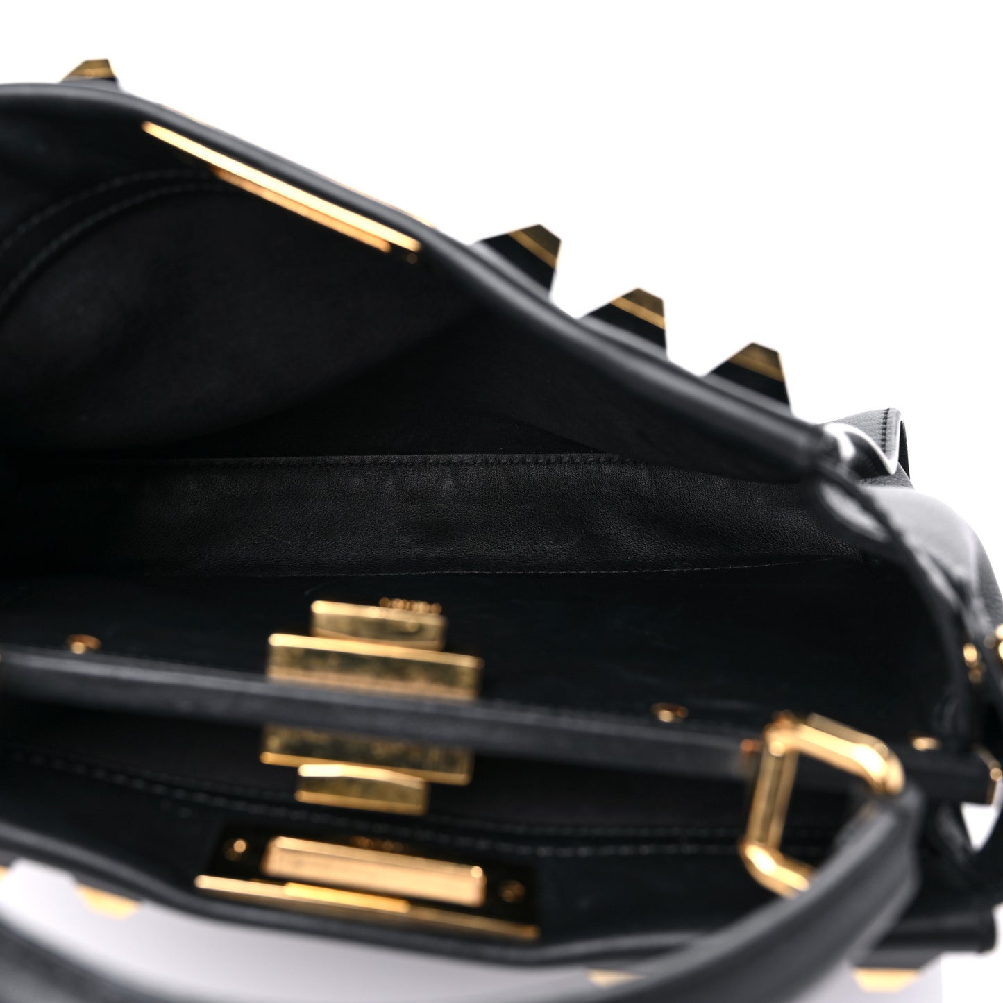 Vitello Seta Gold Studded Medium Peekaboo Iconic Satchel Black