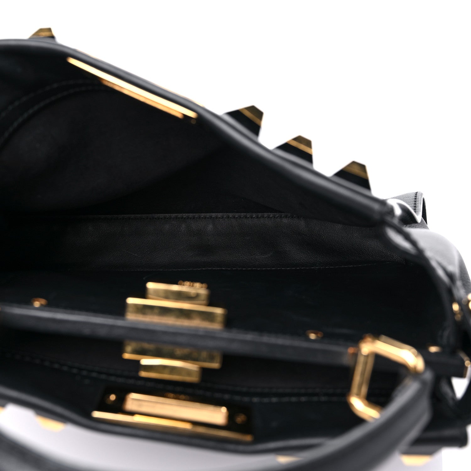 Fendi Vitello Seta Gold Studded Medium Peekaboo Iconic Satchel Black 6 of 17