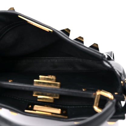 Fendi Vitello Seta Gold Studded Medium Peekaboo Iconic Satchel Black 6 of 17