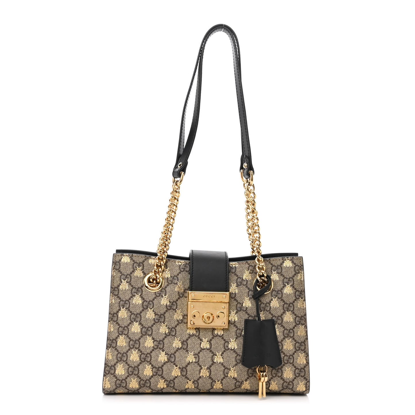 GG Supreme Monogram Bees Small Padlock Tote Beige Oro Black
