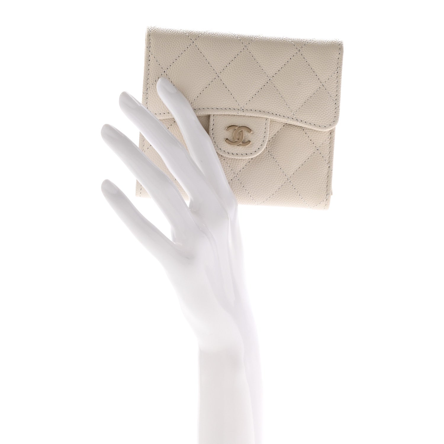 Chanel Caviar Quilted Compact Flap Wallet White 2 of 7