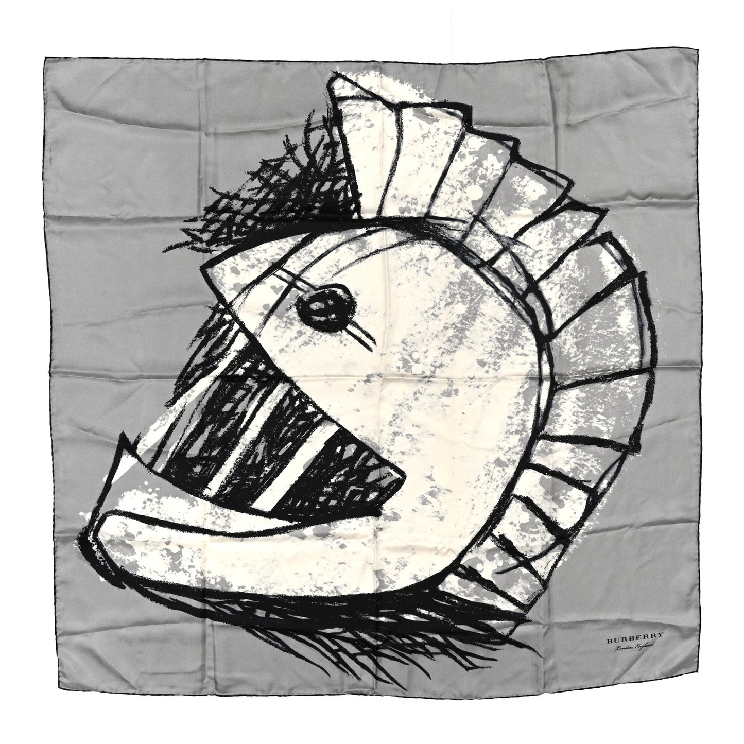 Silk Pallas Helmet Print Square Scarf Grey White Black