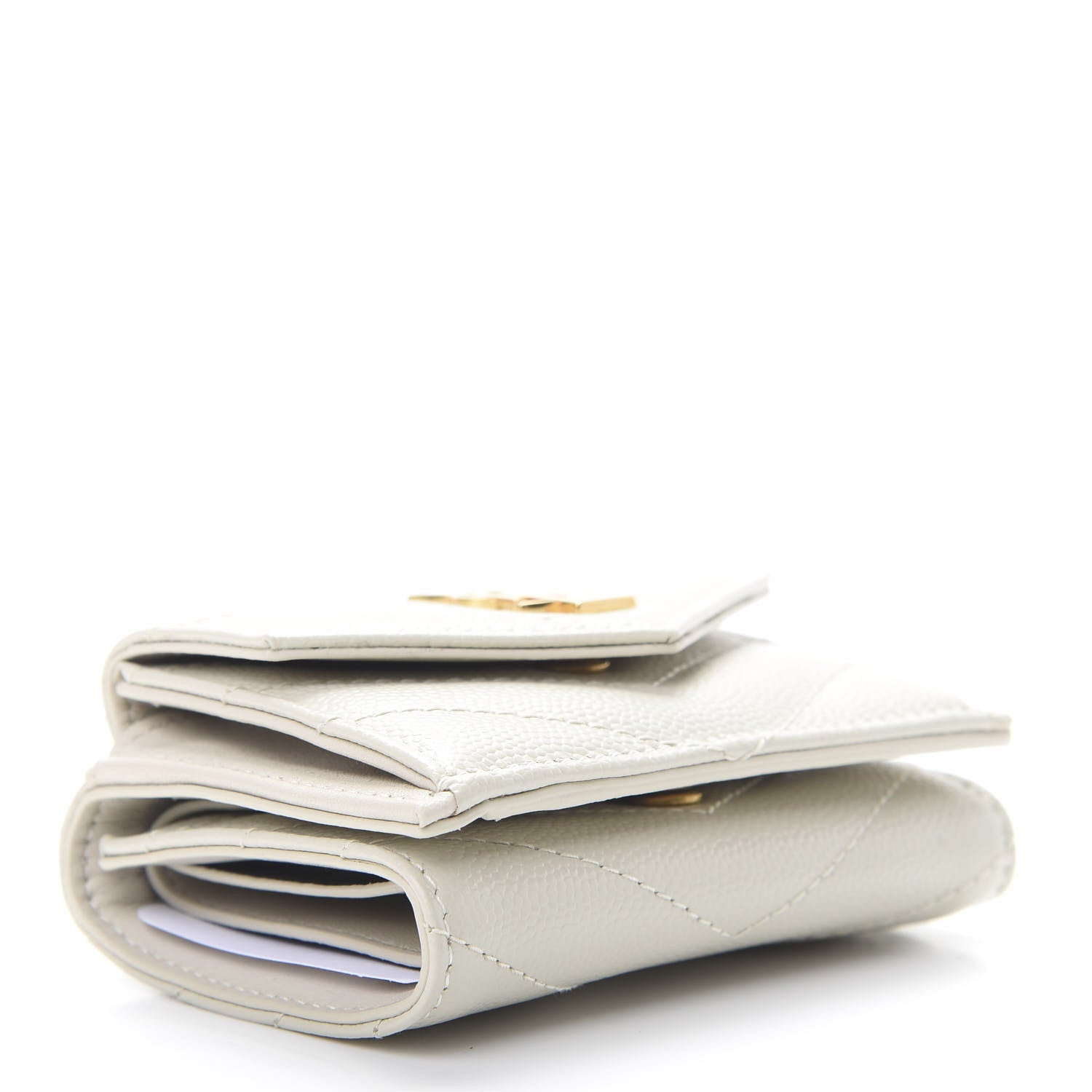 Saint Laurent Grain De Poudre Matelasse Chevron Monogram Tiny Wallet Soft Cream 4 of 8