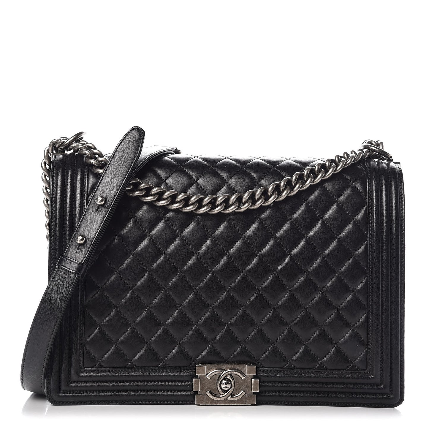 Lambskin Quilted Large Boy Flap Black
