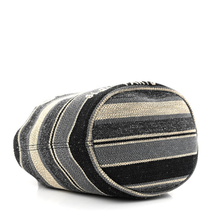 Chanel Striped Canvas Deauville Drawstring Bag Grey Black 4 of 12