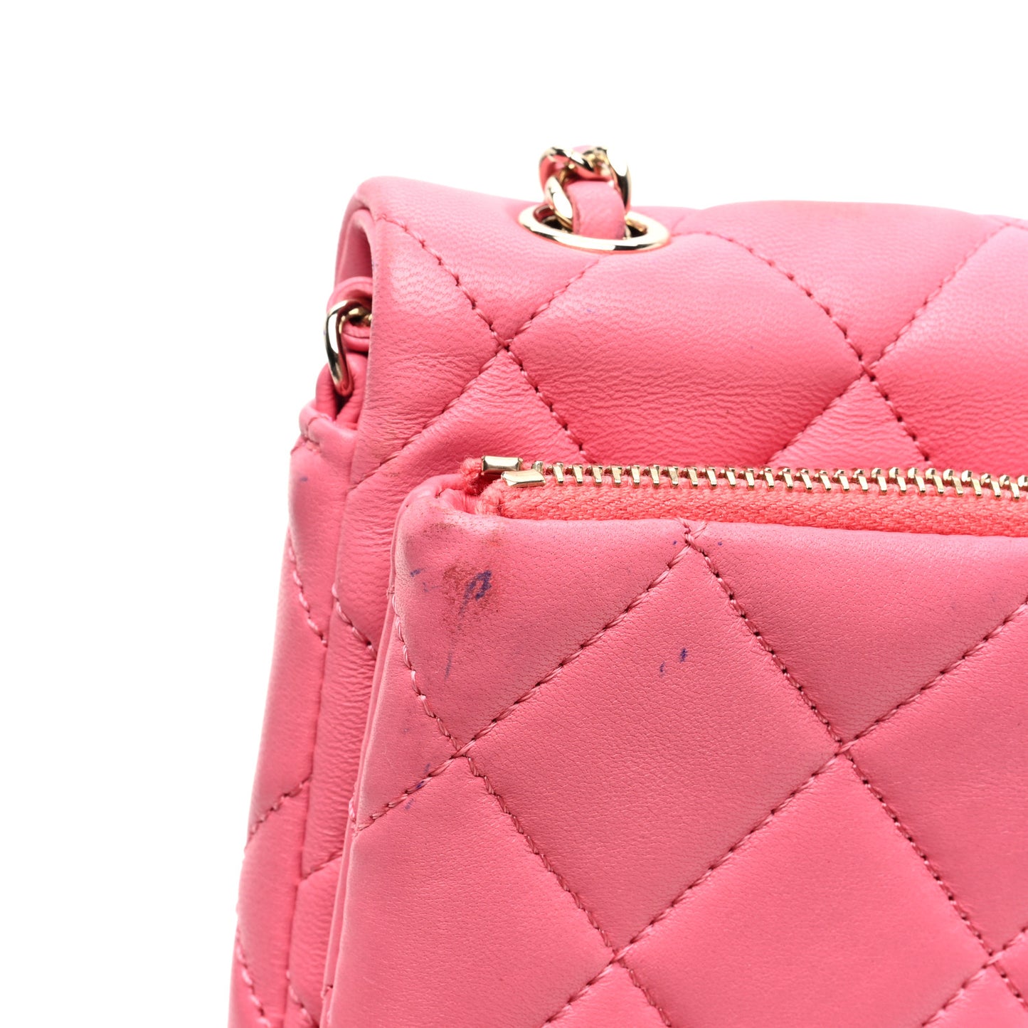 Lambskin Quilted CC Pocket Clutch With Chain Pink